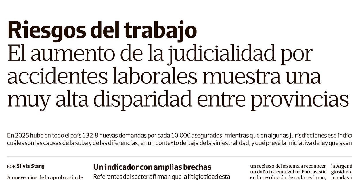 El aumento de la judicialidad por accidentes laborales muestra una muy alta disparidad entre provincias