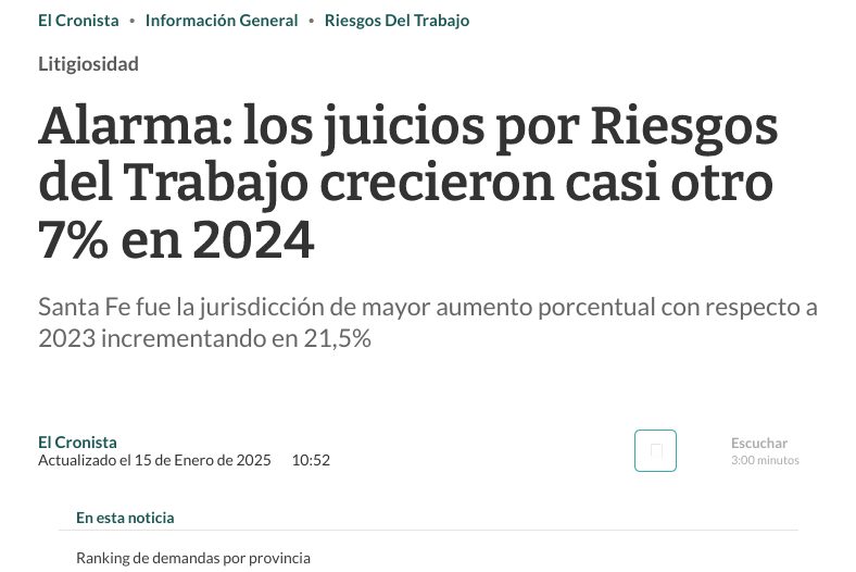 Alarma: los juicios por Riesgos del Trabajo crecieron casi otro 7% en 2024