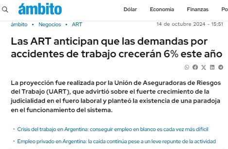 Las ART anticipan que las demandas por accidentes de trabajo crecerán 6% este año