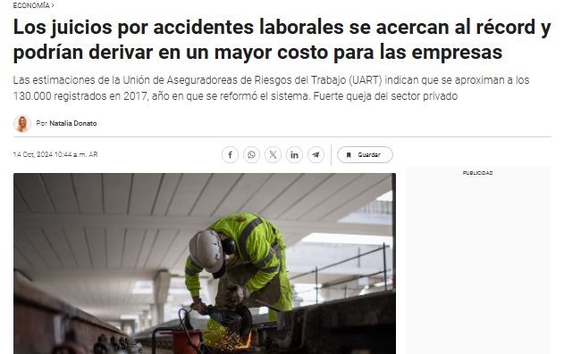 Los juicios por accidentes laborales se acercan al récord y podrían derivar en un mayor costo para las empresas
