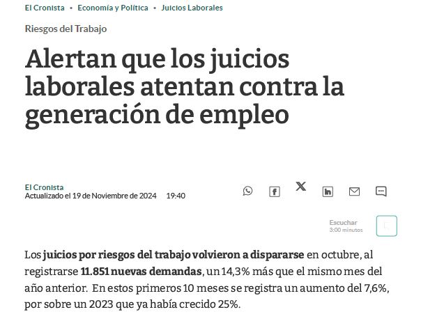 Alertan que los juicios laborales atentan contra la generación de empleo