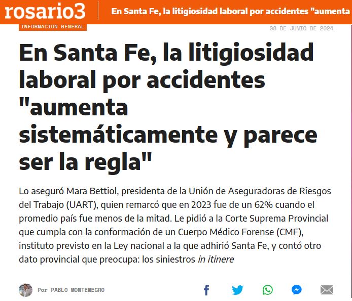 En Santa Fe, la litigiosidad laboral por accidentes “aumenta sistemáticamente y parece ser la regla”